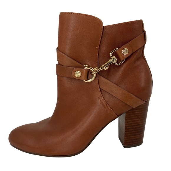 Isola Shoes - Isola Leather Ankle Boots Womens 8M Brown Good Clasp Strap Block Heel CBHE14